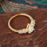 Pear Cut 3 Prong Classic Opal Wedding Ring Promise Side Stone Anniversary Ring